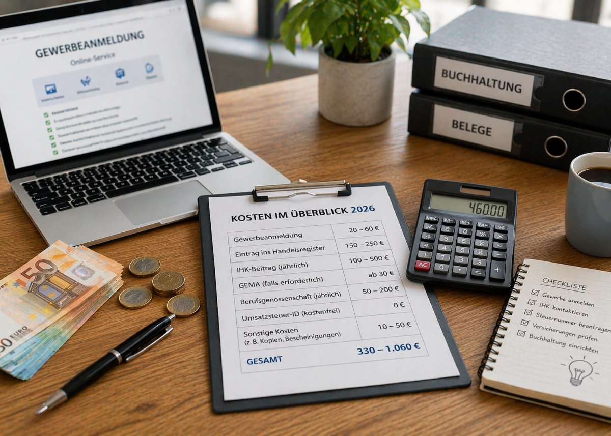 Gewerbe anmelden Kosten 2026 und wichtige Geb&uuml;hren im &Uuml;berblick